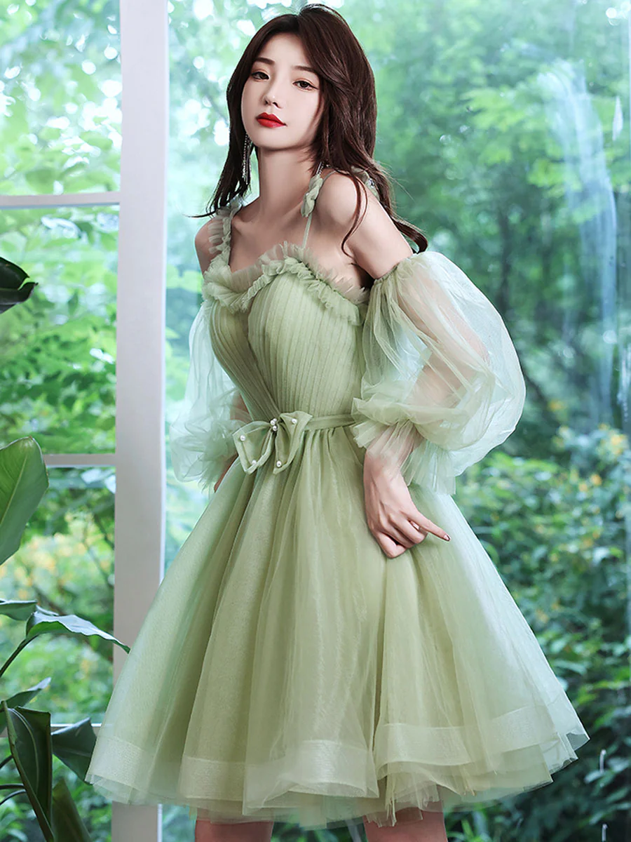 Cute Green Tulle Short Prom Dress, Green Puffy Homecoming Dresses - Deanwangkt