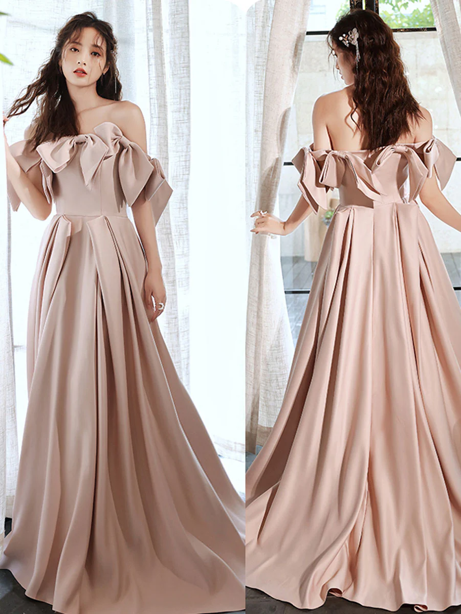 Pink Long Prom Dresses, Off Shoulder Long Formal Graduation Dresses - Deanwangkt