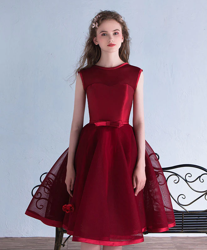 Burgundy A Line Short Prom Dress, Burgundy Homecoming Dresses - Deanwangkt