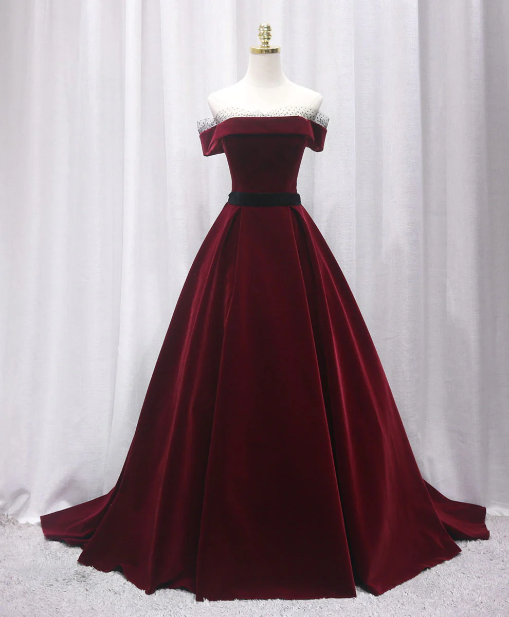Burgundy Long Off Shoulder Prom Dress Long Evening Dress - Deanwangkt
