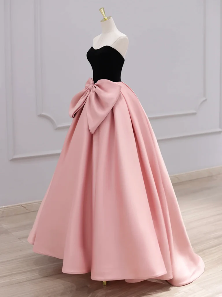 A-Line Sweetheart Neck Satin Pink Long Prom Dress, Pink Long Formal Dress - Deanwangkt