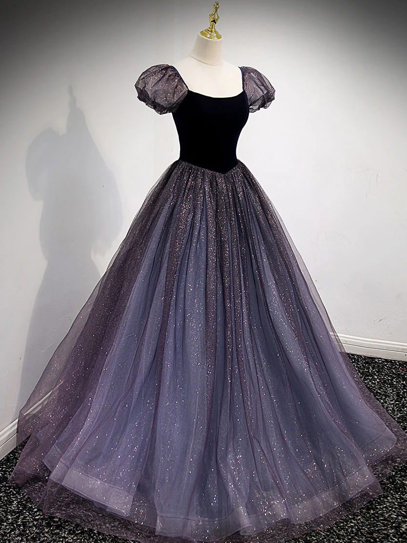 Purple Tulle Long Prom Dresses, Purple Formal Graduation Dresses - Deanwangkt