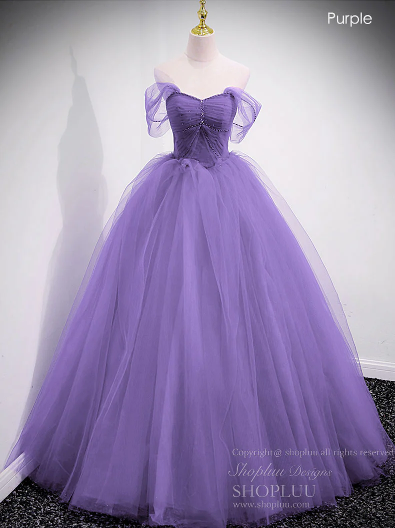 Unique Sweetheart Off Shoulder Lace Long Prom Dress, Tulle Formal Dresses - Deanwangkt