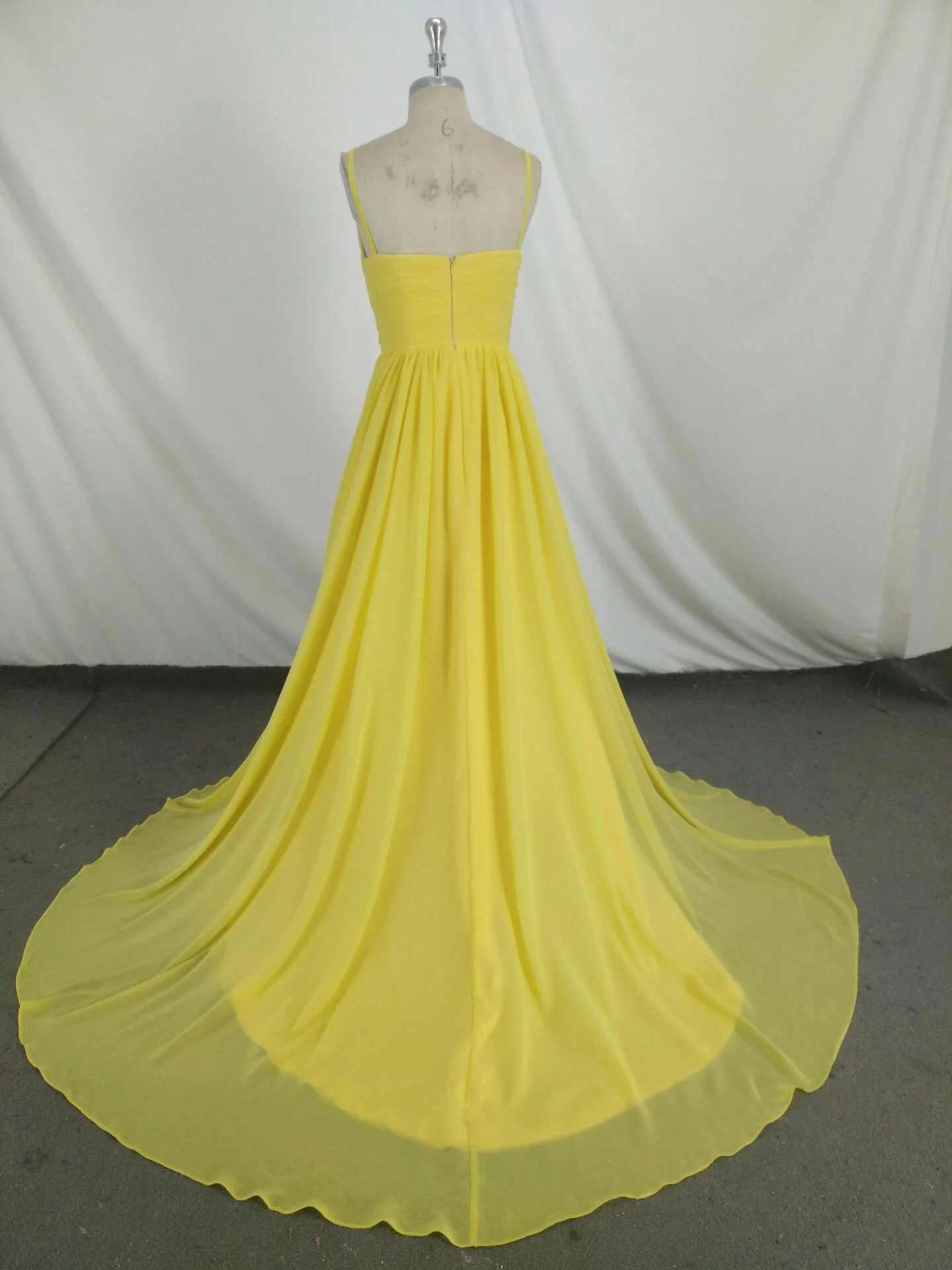 Simple V Neck Yellow Chiffon Long Prom Dress, Yellow Evening Dress - Deanwangkt