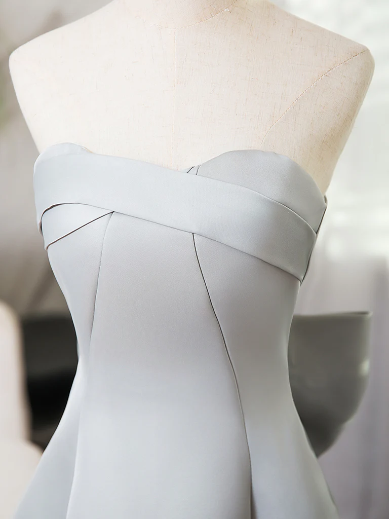 A-Line Sweetheart Neck Satin Gray Long Prom Dress, Gray Long Formal Dress - Deanwangkt