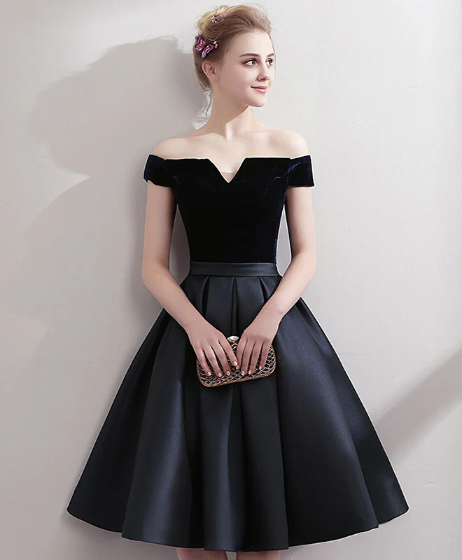 Black Satin Short Prom Dress, Black Homecoming Dress - Deanwangkt