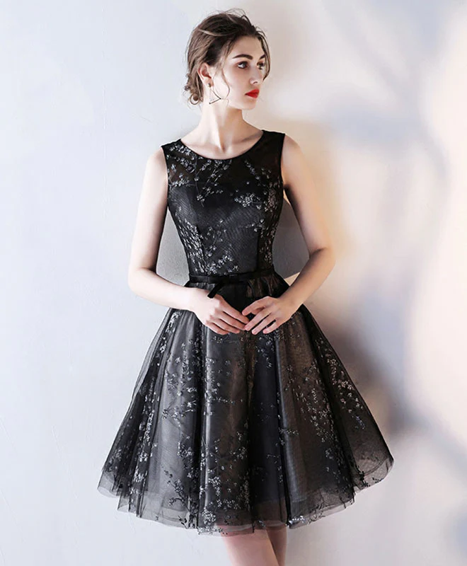 Black Tulle A Line Short Prom Dress, Black Homecoming Dress - Deanwangkt