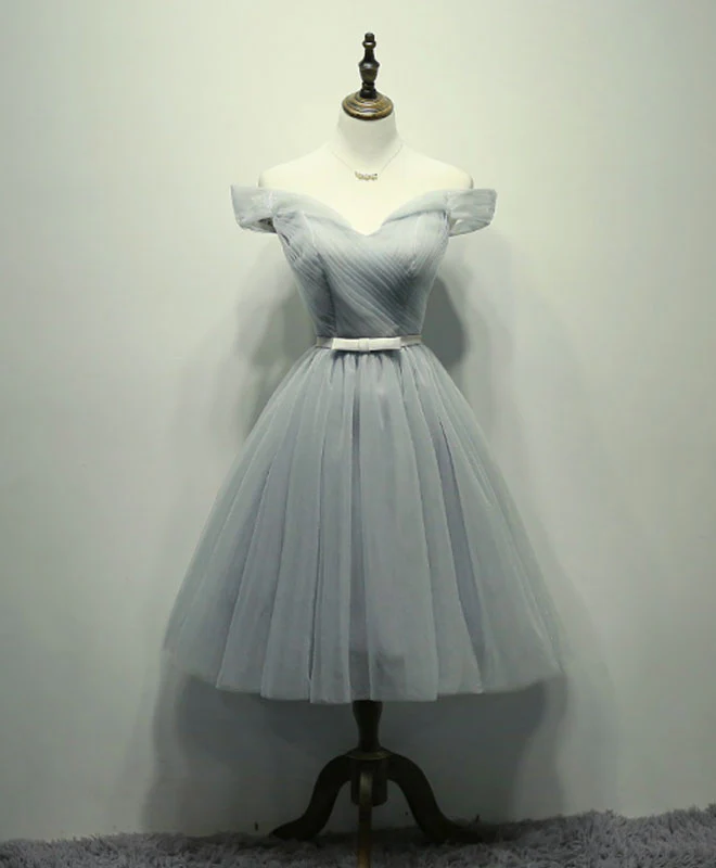 Simple V Neck Tulle Off Shoulder Short Prom Dress Pink Homecoming Dress - Deanwangkt