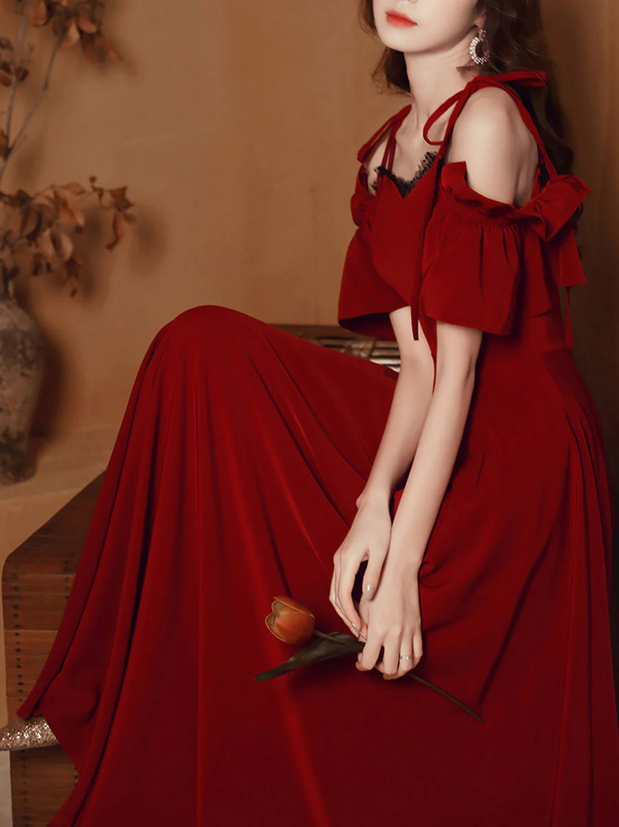 Simple Burgundy Satin Long Prom Dress, Burgundy Formal Dresses - Deanwangkt