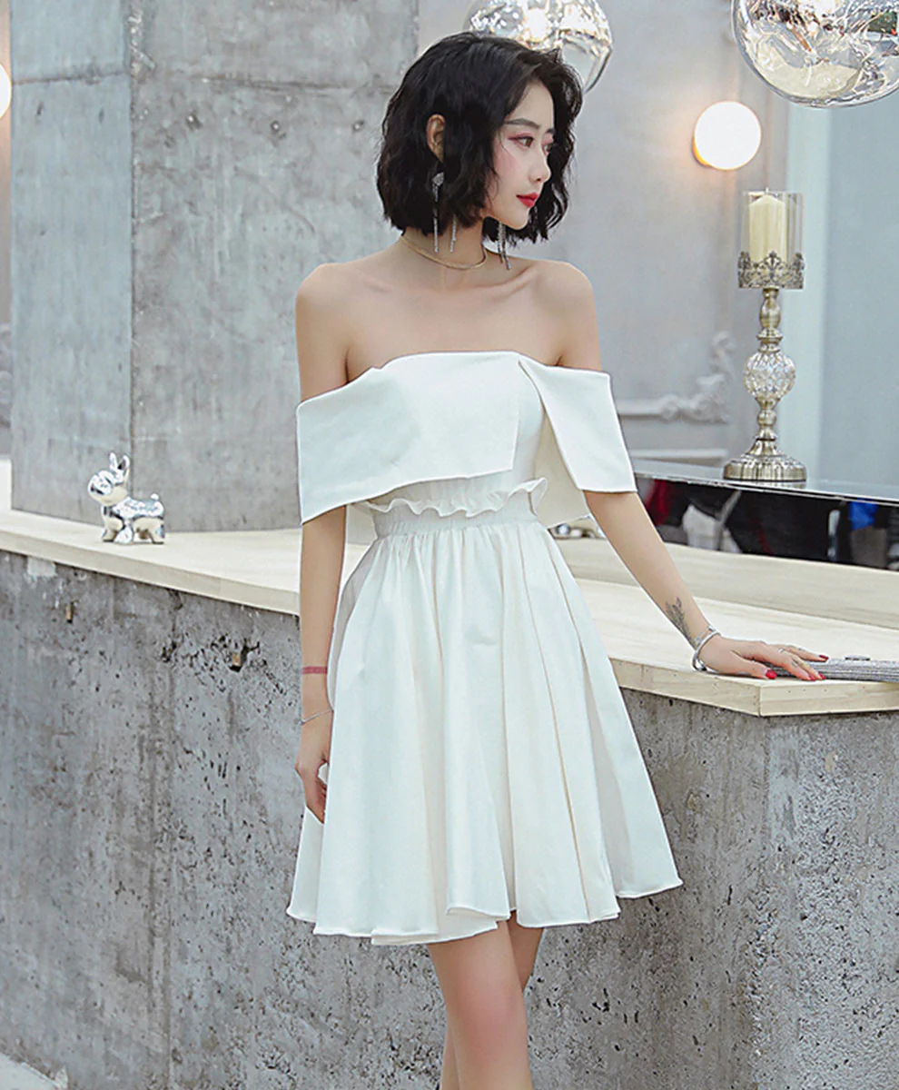 Cute White Satin Short Prom Dress White Short Homecoming Dress - Deanwangkt