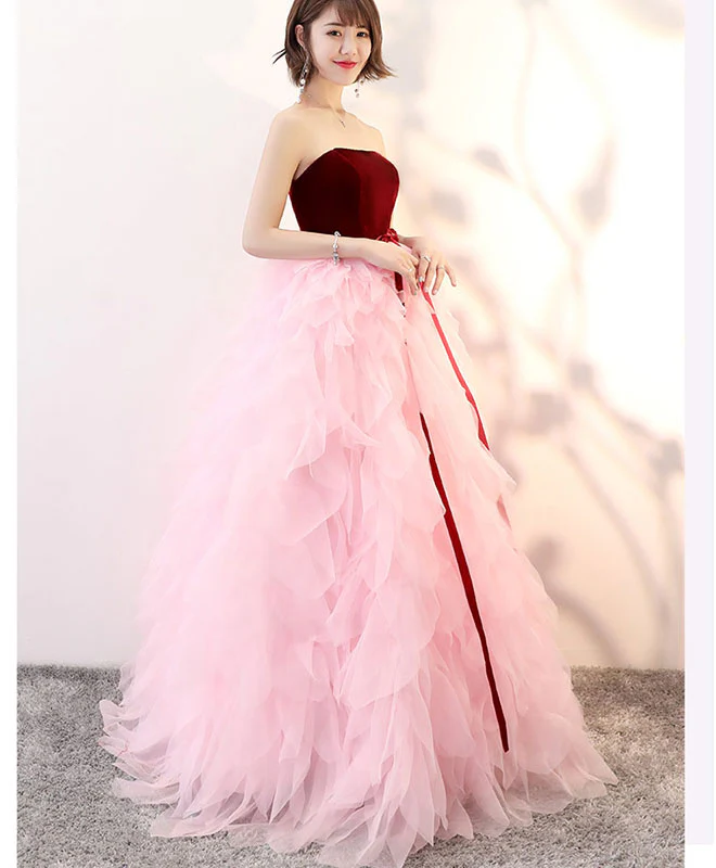 Cute Pink Tulle Long Prom Dress, Evening Dress - Deanwangkt