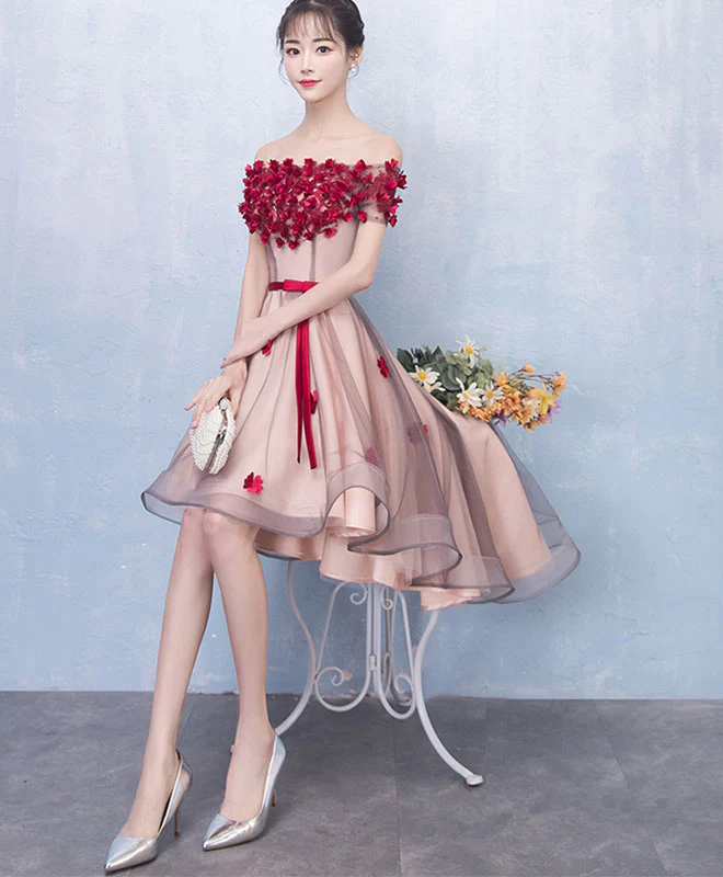 Cute Tulle Lace High Low Prom Dress, Homecoming Dress - Deanwangkt