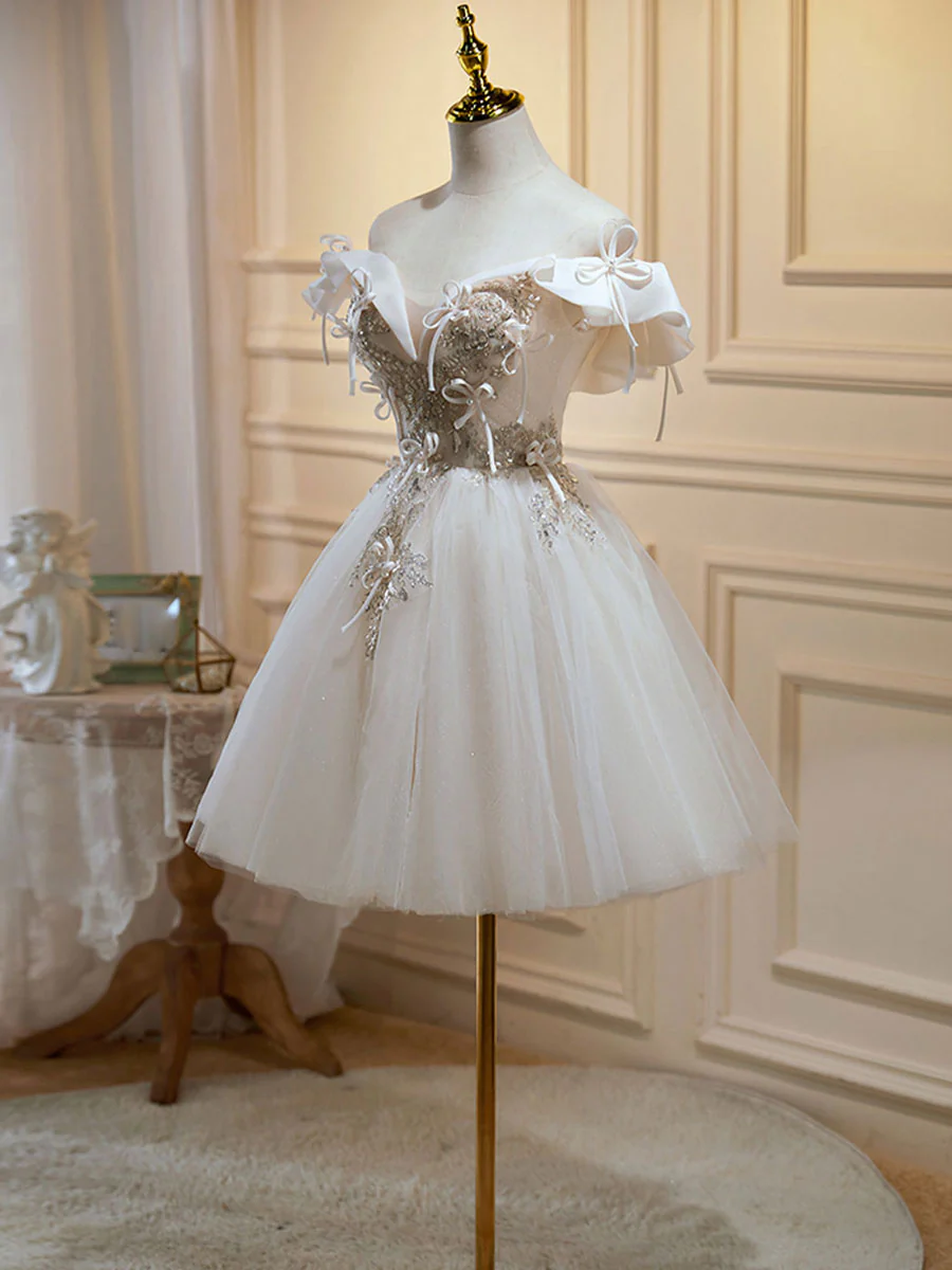 Mini/Short Light Champagne Prom Dress, Short Puffy Homecoming Dresses - Deanwangkt