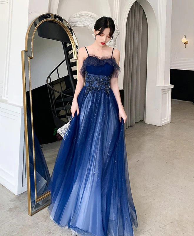 Blue Sweetheart Tulle Lace Long Prom Dress Blue Tulle Formal Dress - Deanwangkt