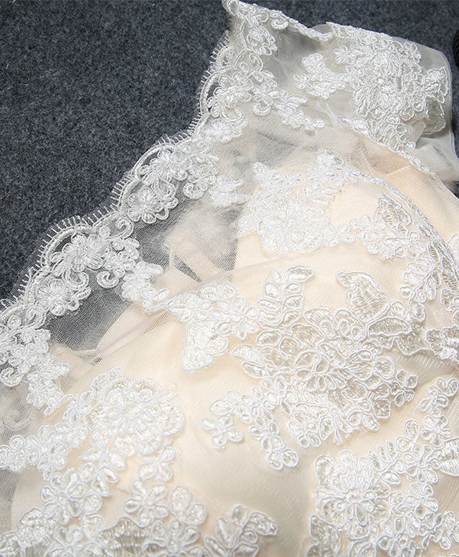 Cute Champagne Lace Short Prom Dress, Homecoming Dress - Deanwangkt