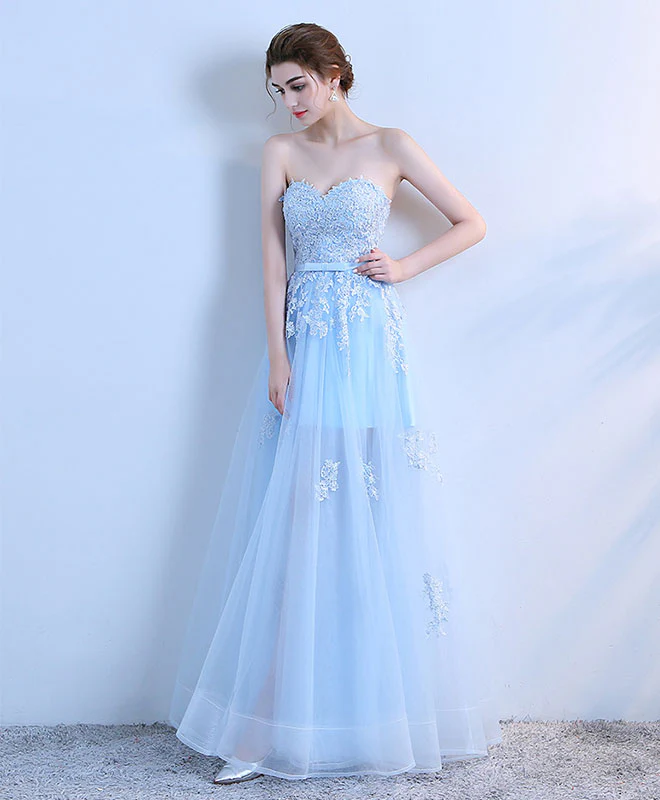 Sky Blue Lace Long Prom Dress, Lace Evening Dress - Deanwangkt