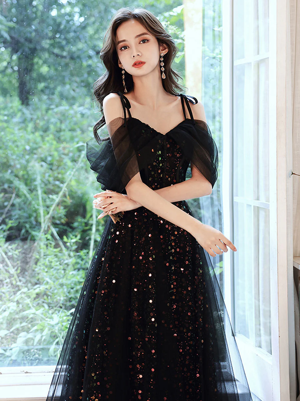 Black A-Line Long Prom Dresses, Black Formal Graduation Party Dress - Deanwangkt