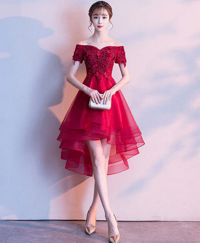 Burgundy Tulle Off Shoulder Short Prom Dress Burgundy Tulle Homecoming Dress - Deanwangkt