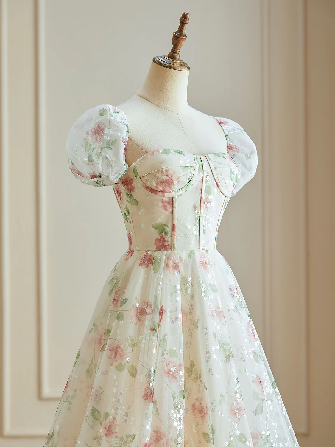 Champagne Sweetheart Neck Tulle lace Long Prom Dress, Champagne Graduation Dress - Deanwangkt