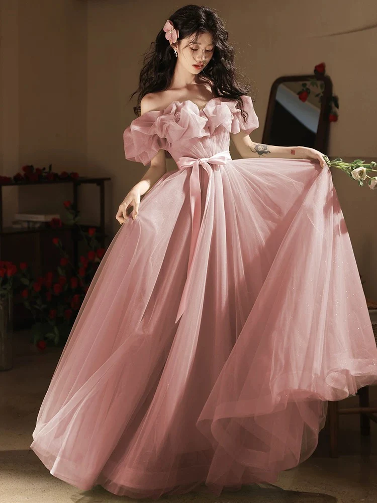 A-Line Off Shoulder Tulle Green Long Prom Dress, Green Long Formal Dress - Deanwangkt