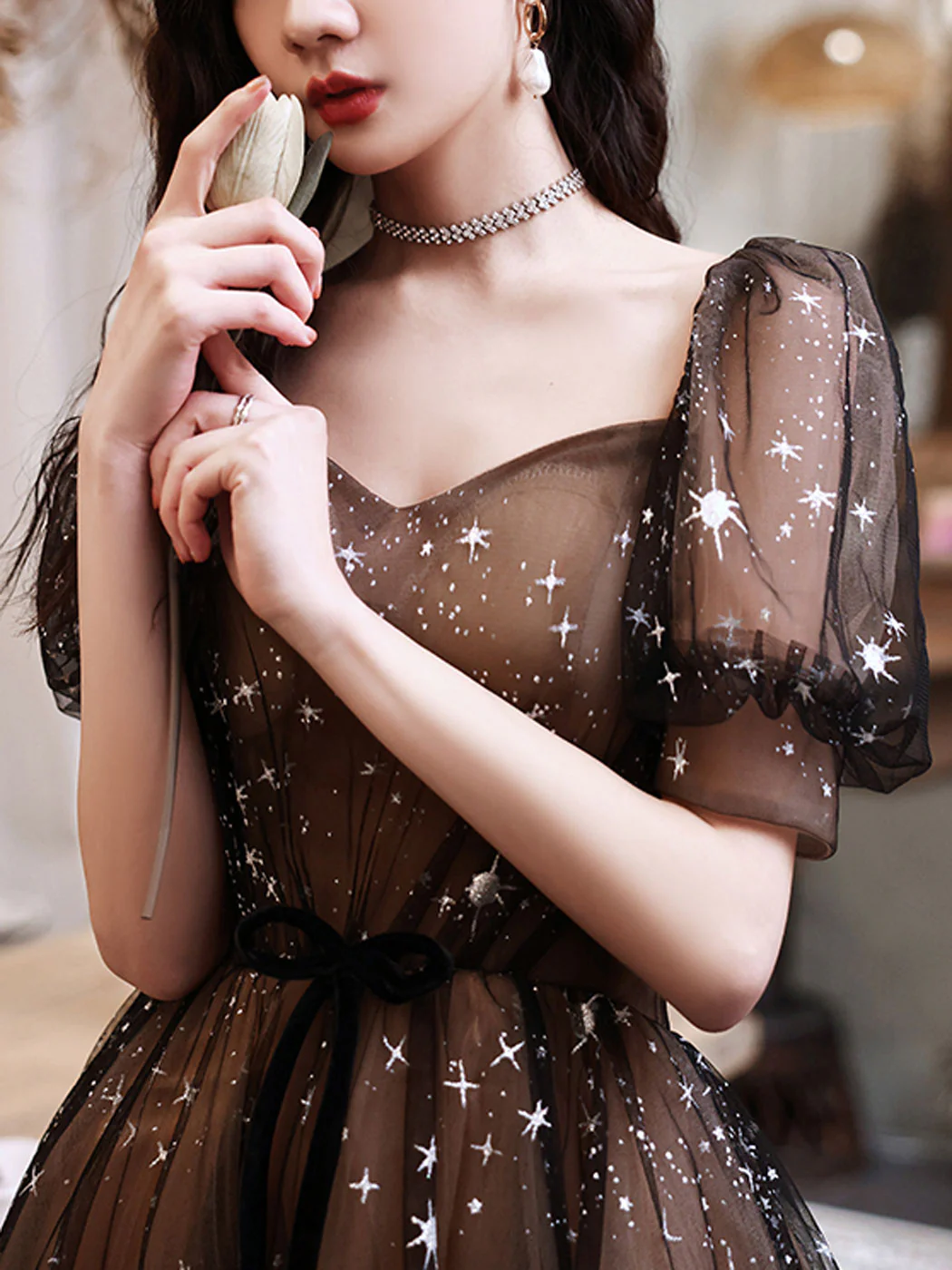 Black A-Line Lace Long Prom Dresses, Black Tulle Formal Evening Dress - Deanwangkt