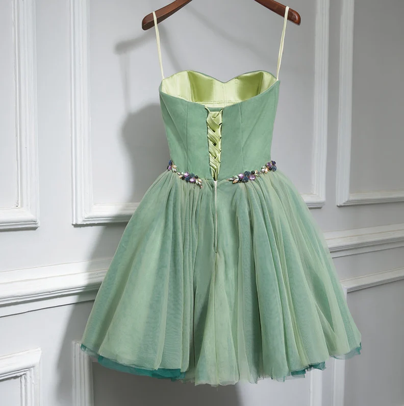 Cute Sweet Neck Short Prom Dress, Green Homecoming Dresses - Deanwangkt