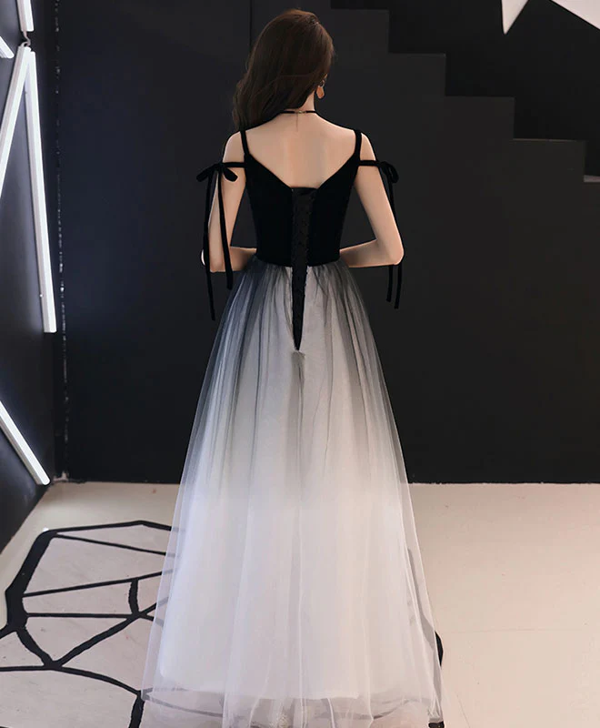 Simple Black Tulle Long Prom Dress, Black Evening Dress - Deanwangkt