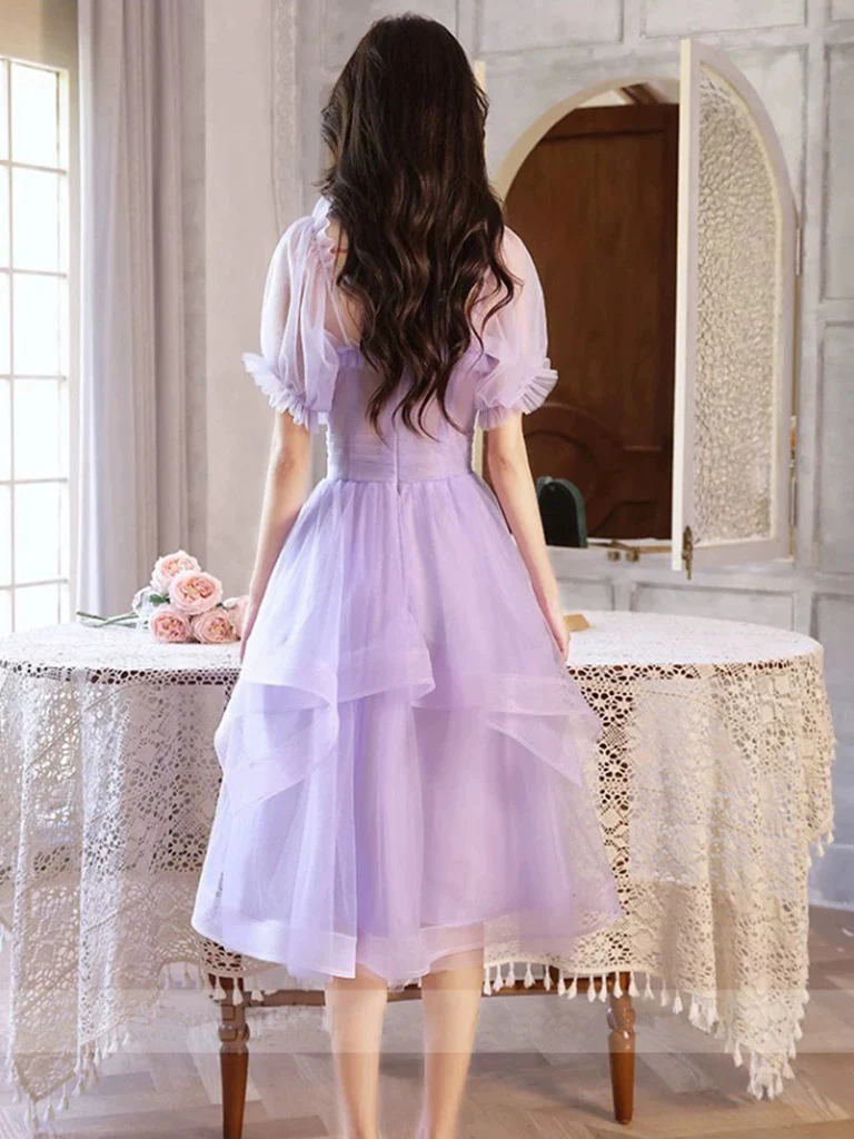 Purple Tulle Short Prom Dress, Purple Homecoming Dress - Deanwangkt