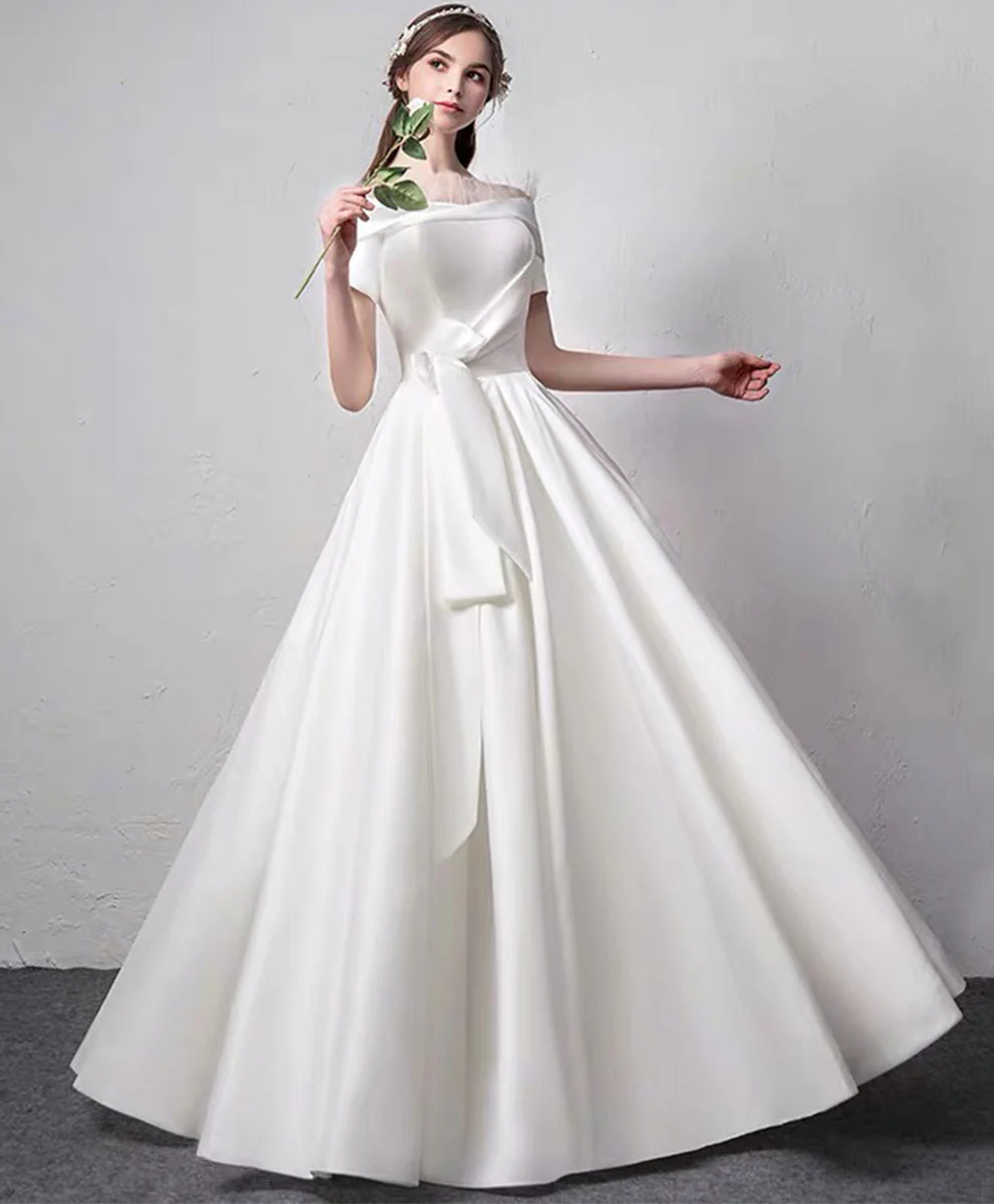 White Satin Long Prom Dress White Long Evening Dress - Deanwangkt