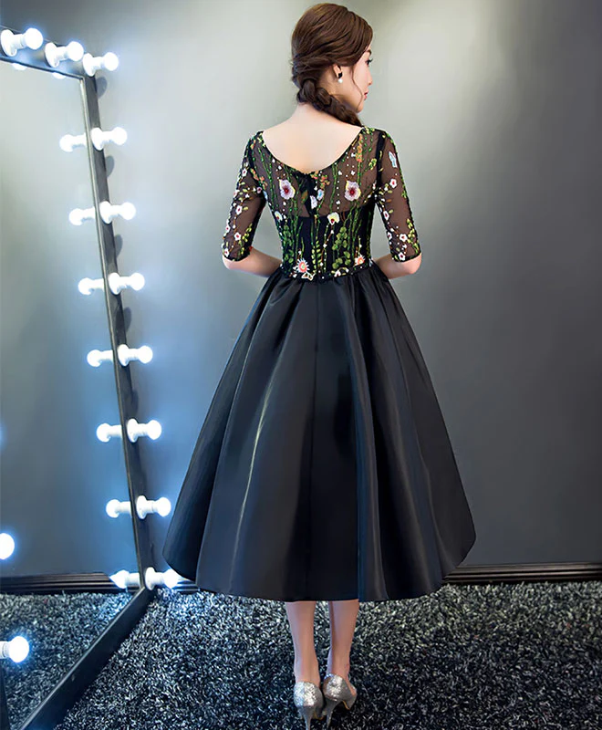 Cute A Line Black Short Prom Dress, Pink Evening Dress - Deanwangkt