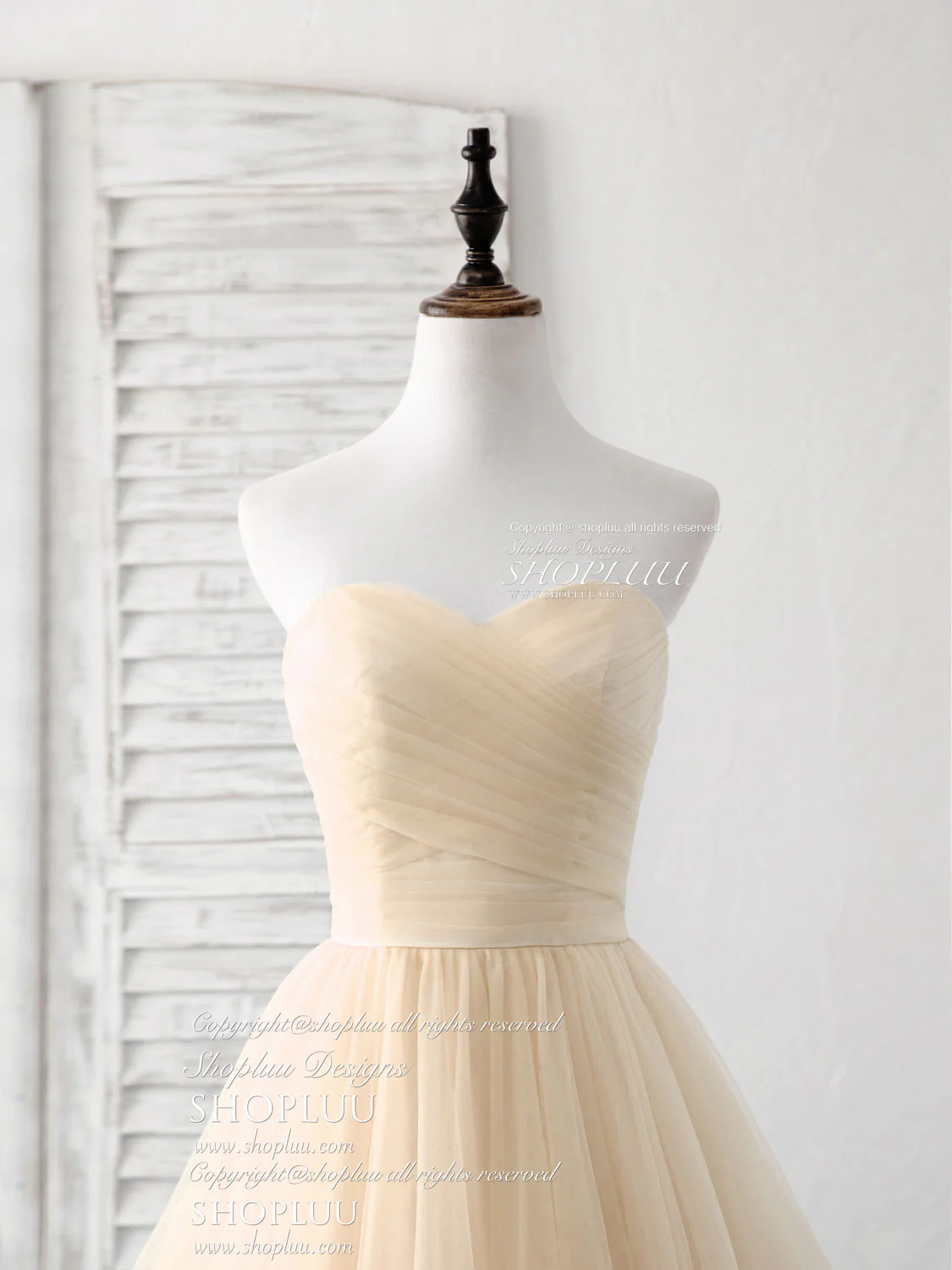 Simple Sweetheart Champagne Tulle Long Prom Dress Champagne Evening Dress - Deanwangkt