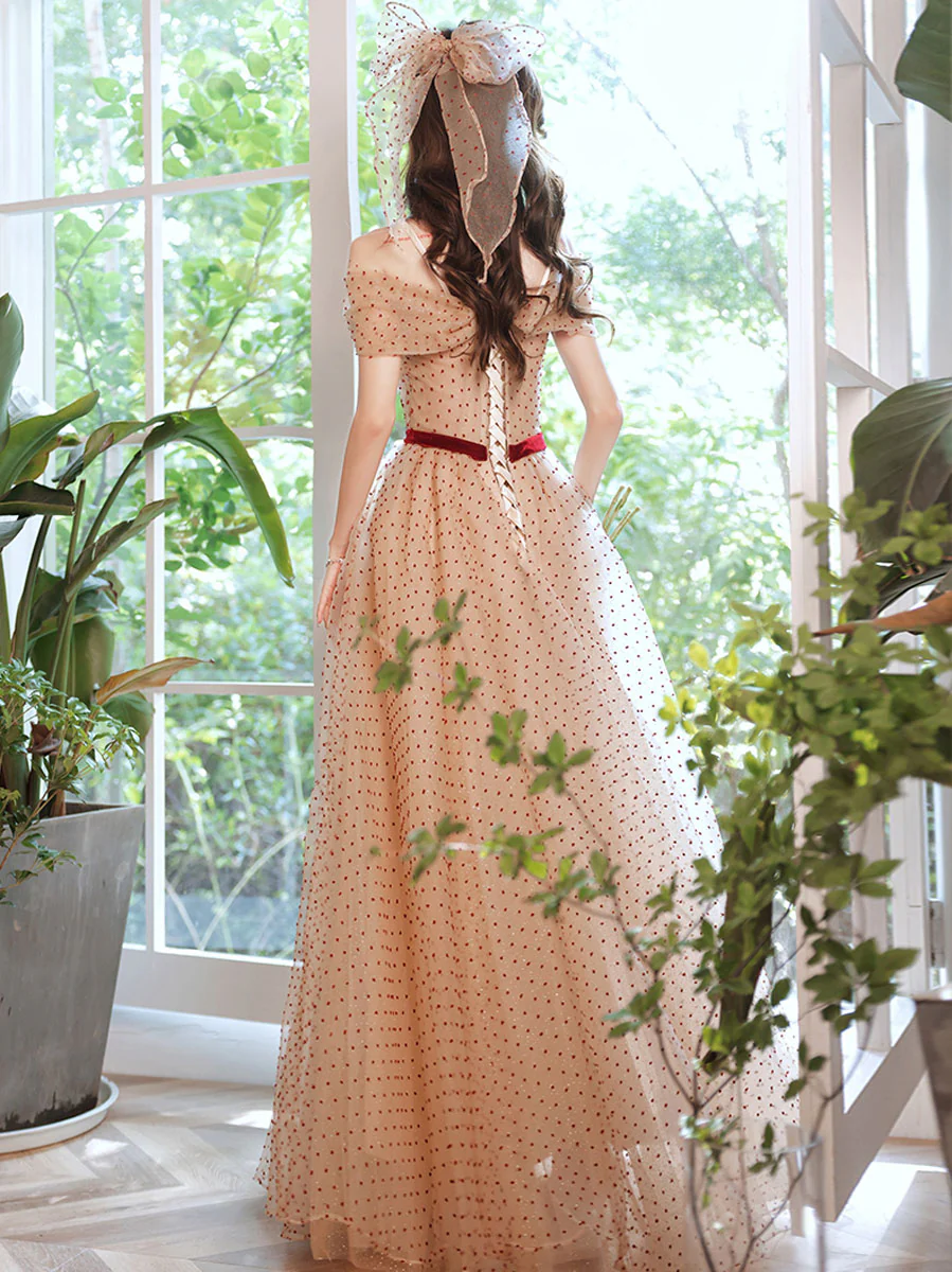 A line Champagne Long Prom Dresses, Champagne Formal Party Evening Dresses - Deanwangkt