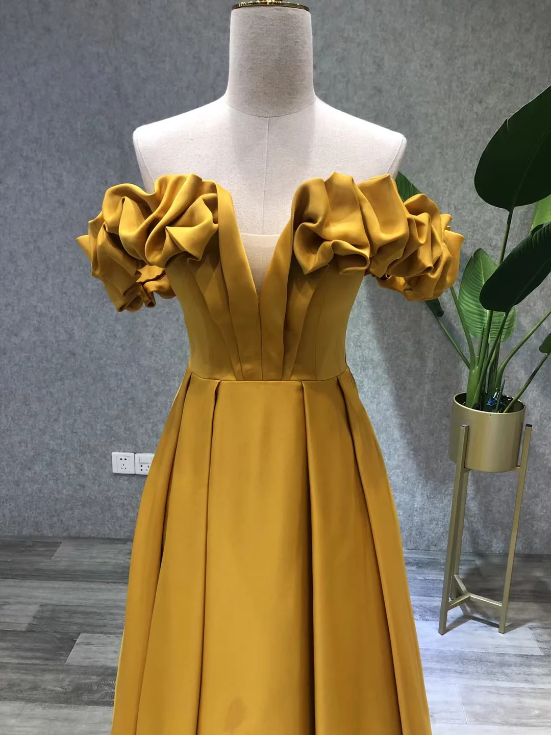 Simple Yellow Satin Long Prom Dress, Yellow Evening Dress - Deanwangkt