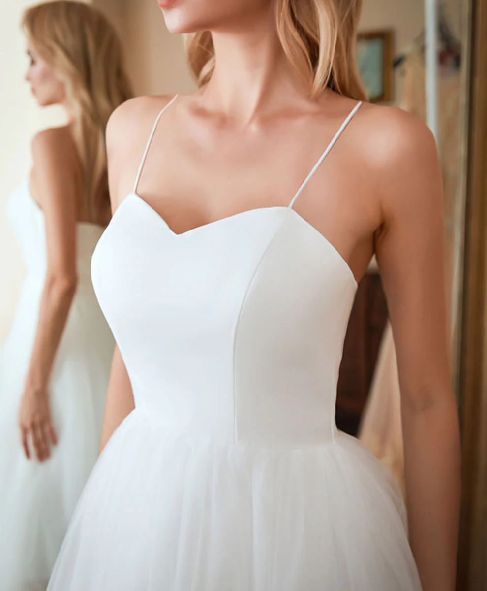 White Sweetheart Neck Tulle Short Prom Dress White Cocktail Dress - Deanwangkt