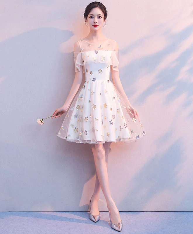 Cute White Tulle Short Prom Dress, White Homecoming Dress - Deanwangkt