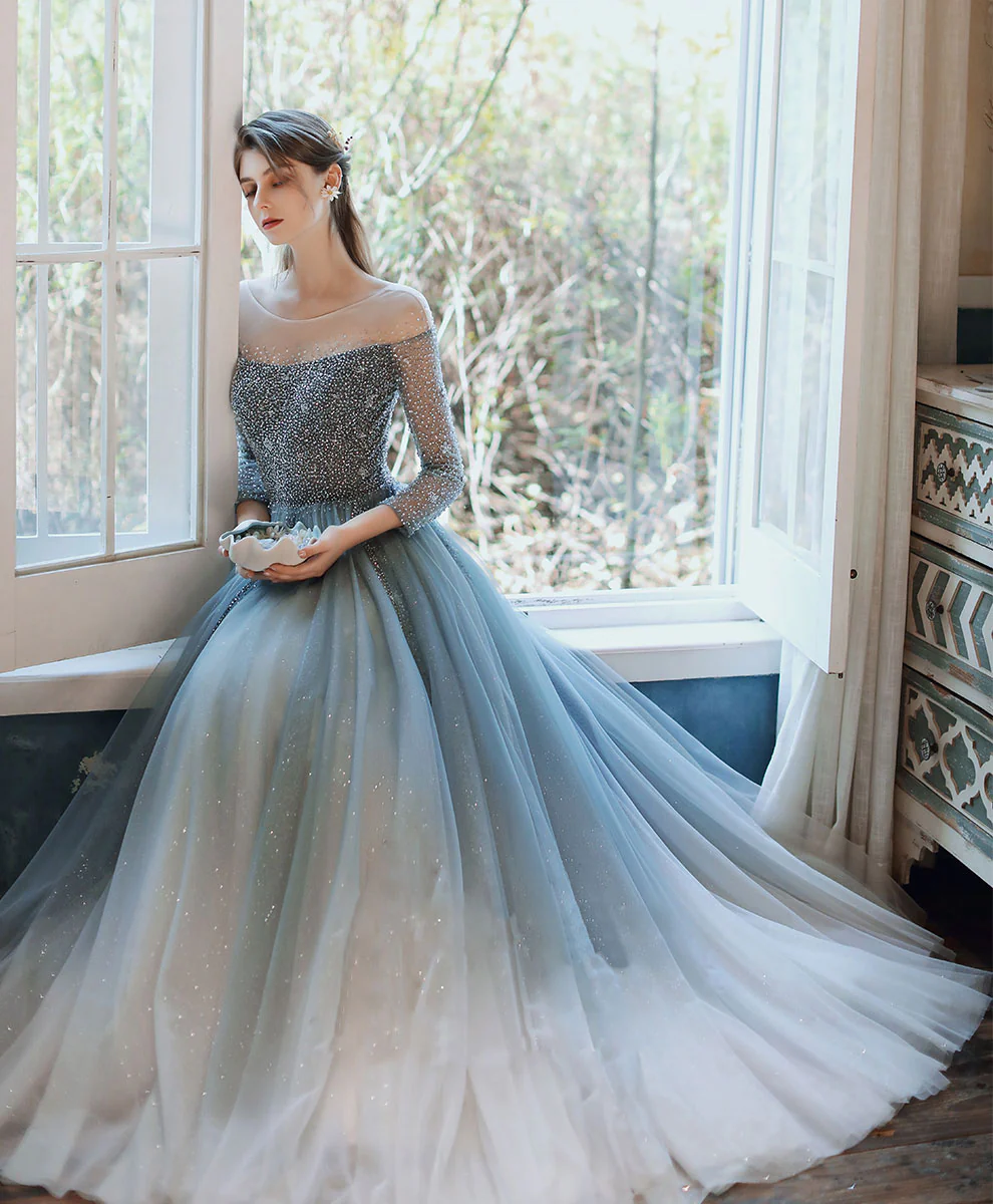 Unique Tulle Sequin Long Prom Dress Tulle Formal Dress - Deanwangkt