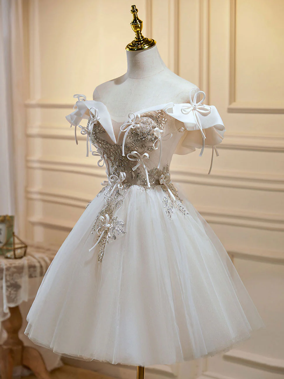 Mini/Short Light Champagne Prom Dress, Short Puffy Homecoming Dresses - Deanwangkt