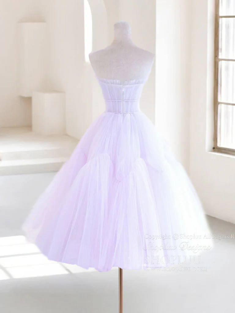 A-Line Tull Purple Short Prom Dress, Purple Homecoming Dress - Deanwangkt