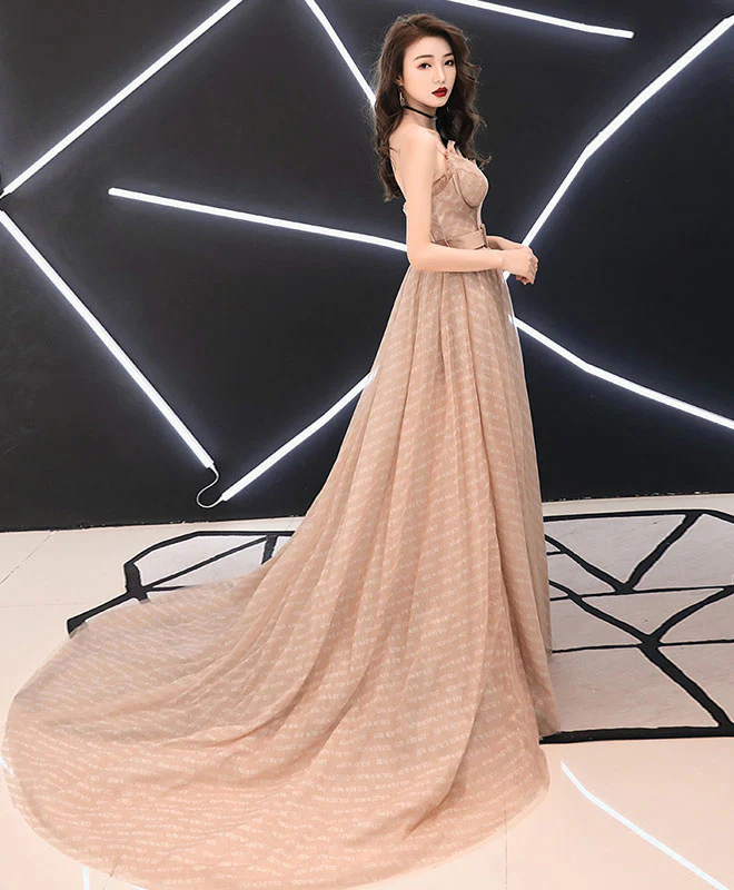 Champagne A-Line Tulle Long Prom Dress Champagne Evening Dress - Deanwangkt