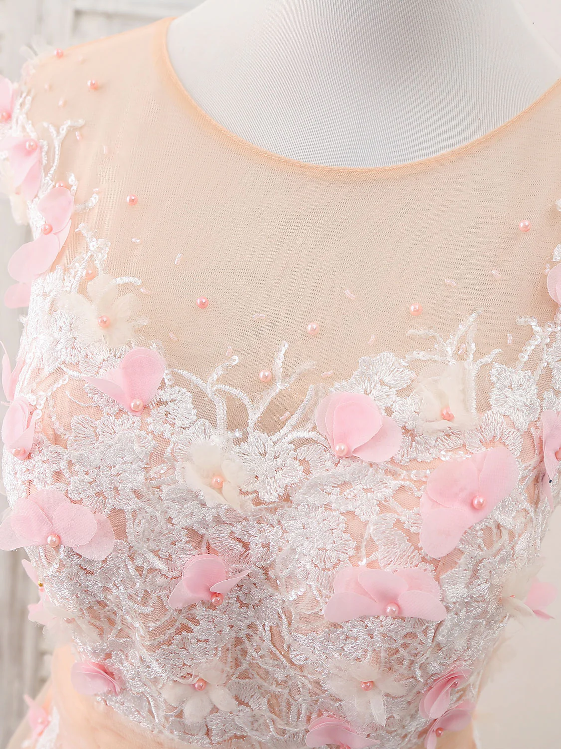 Champagne Tulle Lace Long Prom Dress, Champagne Evening Dress - Deanwangkt