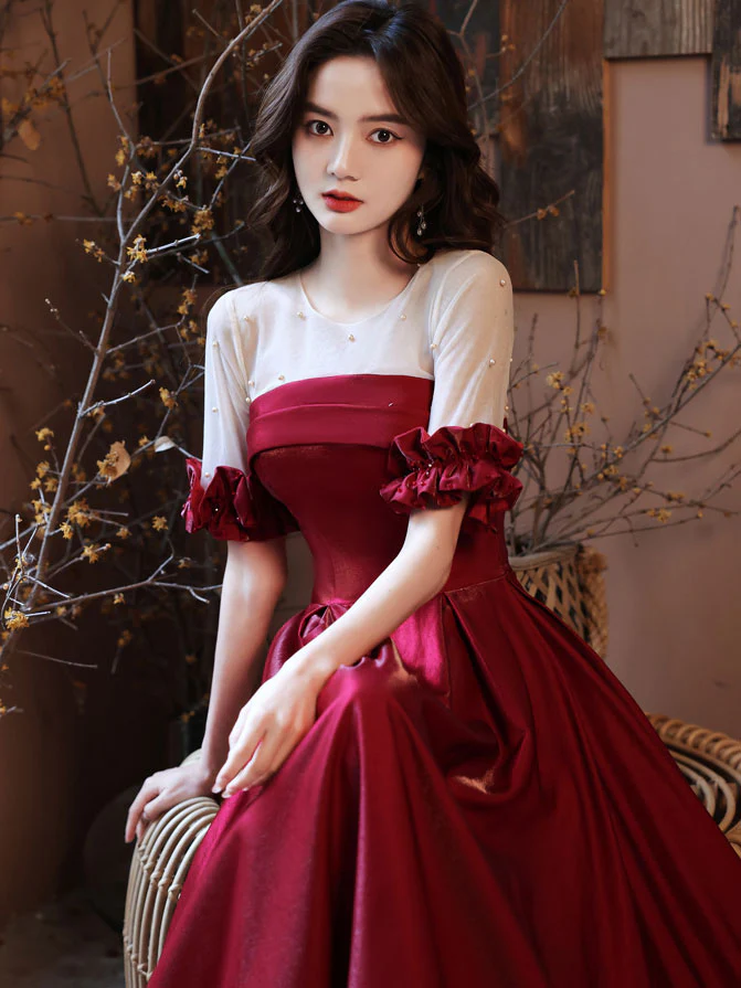 Burgundy Satin Long Prom Dress Burgundy Evening Dress - Deanwangkt