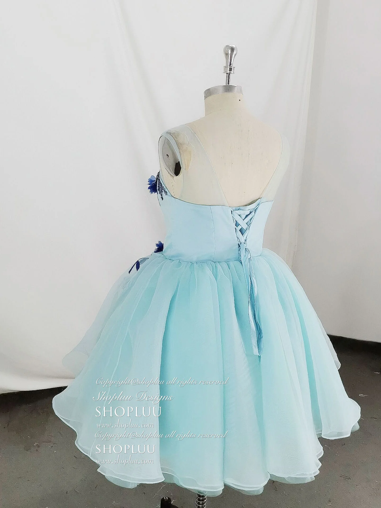 Cute Round Neck Tulle Lace Short Prom Dress, Blue Homecoming Dress - Deanwangkt