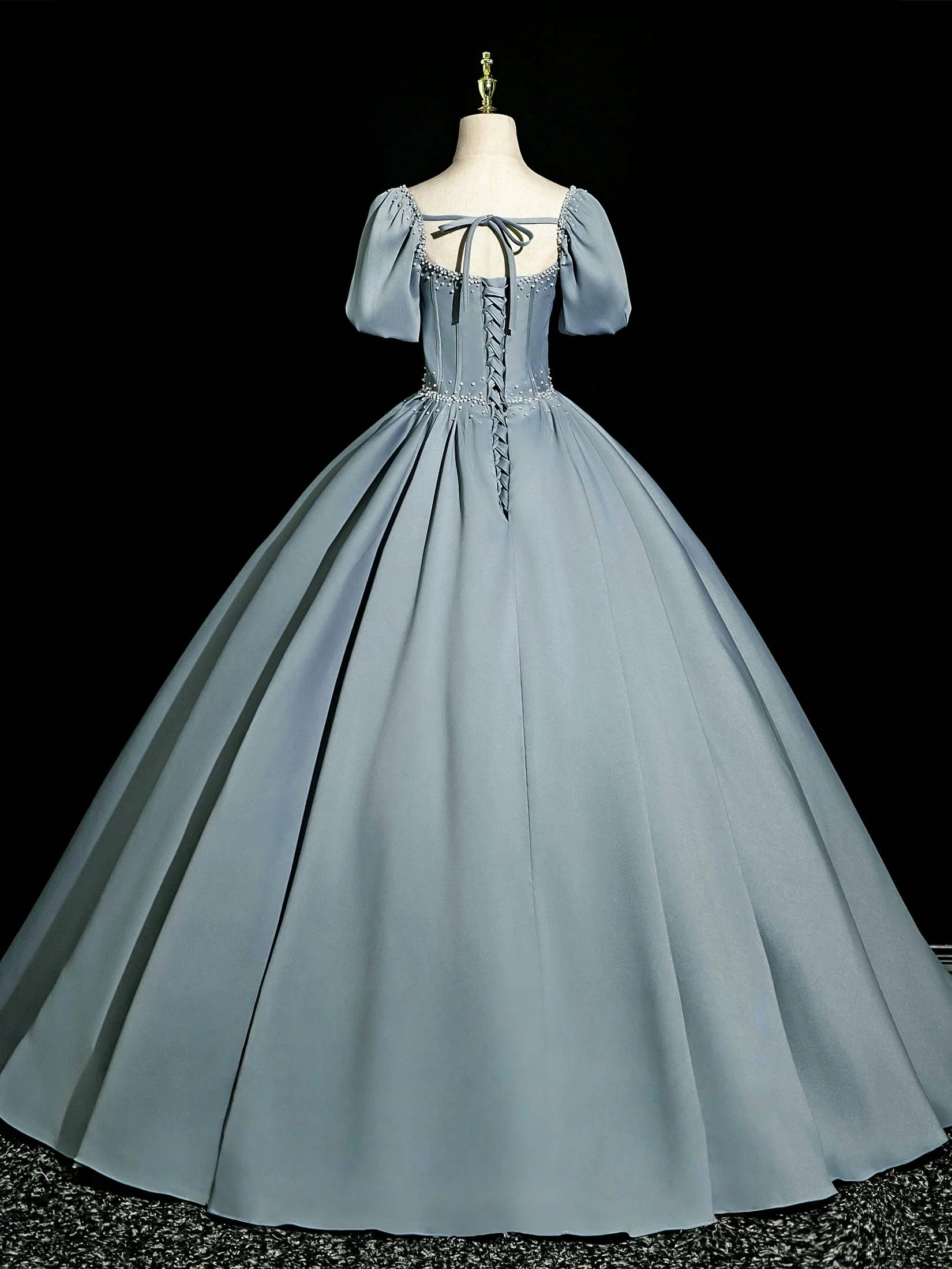 A-Line Sweetheart Neck Satin Gray Blue Long Prom Dress, Gray Blue Long Formal Dress - Deanwangkt