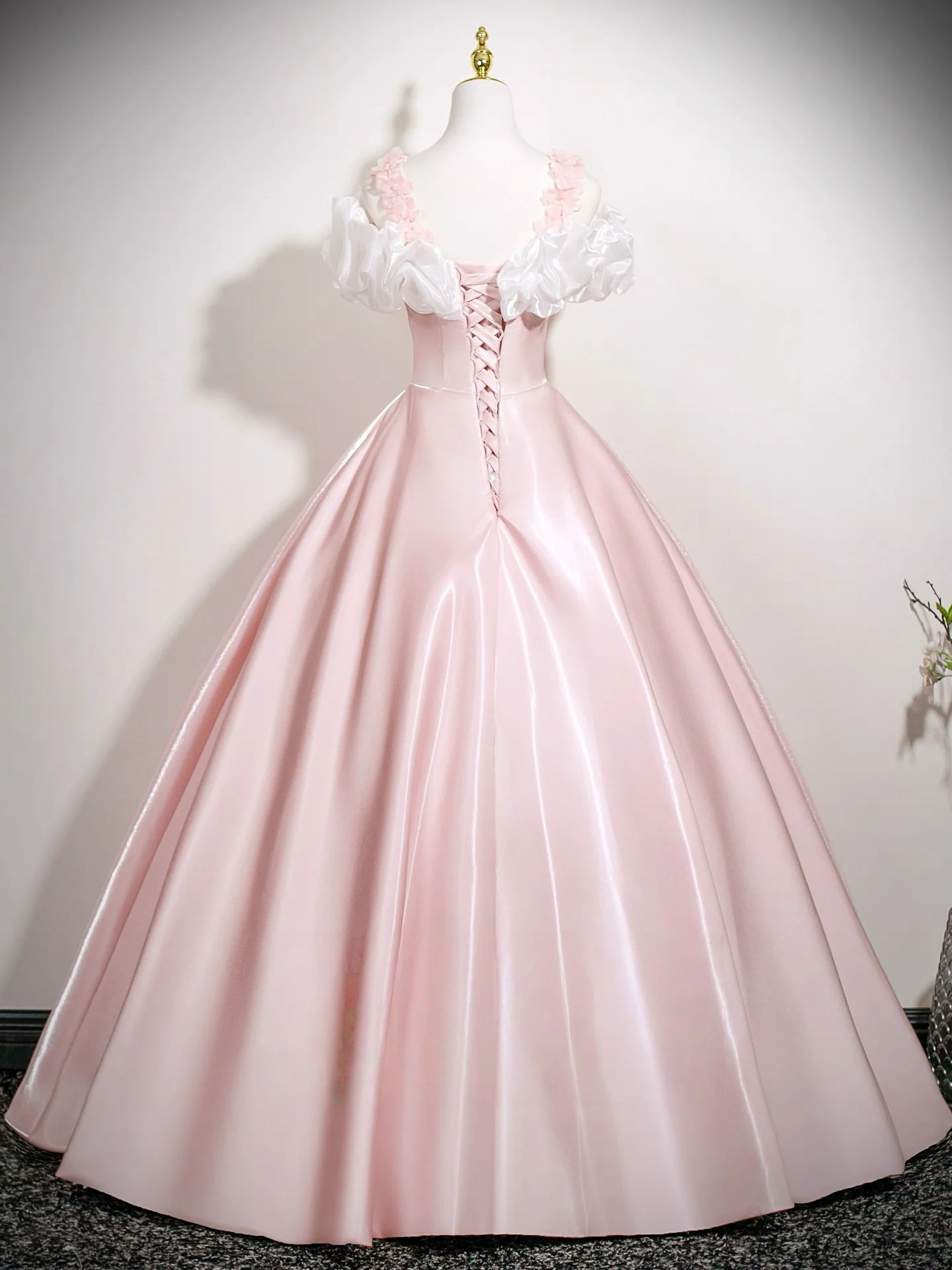 A-Line Off Shoulder Satin Pink Long Prom Dress, Pink Long Formal Dress - Deanwangkt