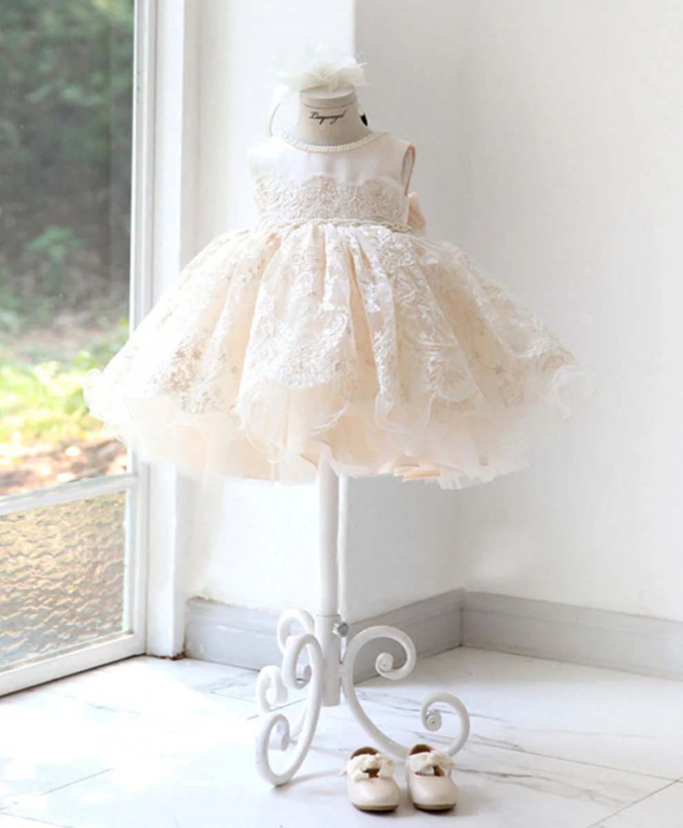 Champagne Tulle Lace Baby Dress Champagne Flower Girl Dress - Deanwangkt