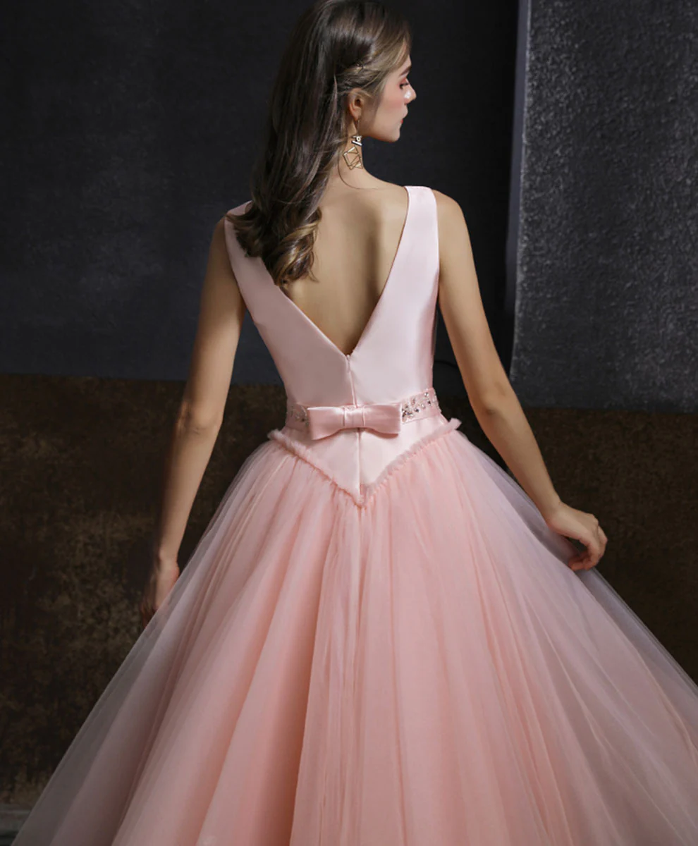 Aline Round Neck Tulle Short Pink Prom Dress, Aline Pink Tulle Bridesmaid Dress - Deanwangkt