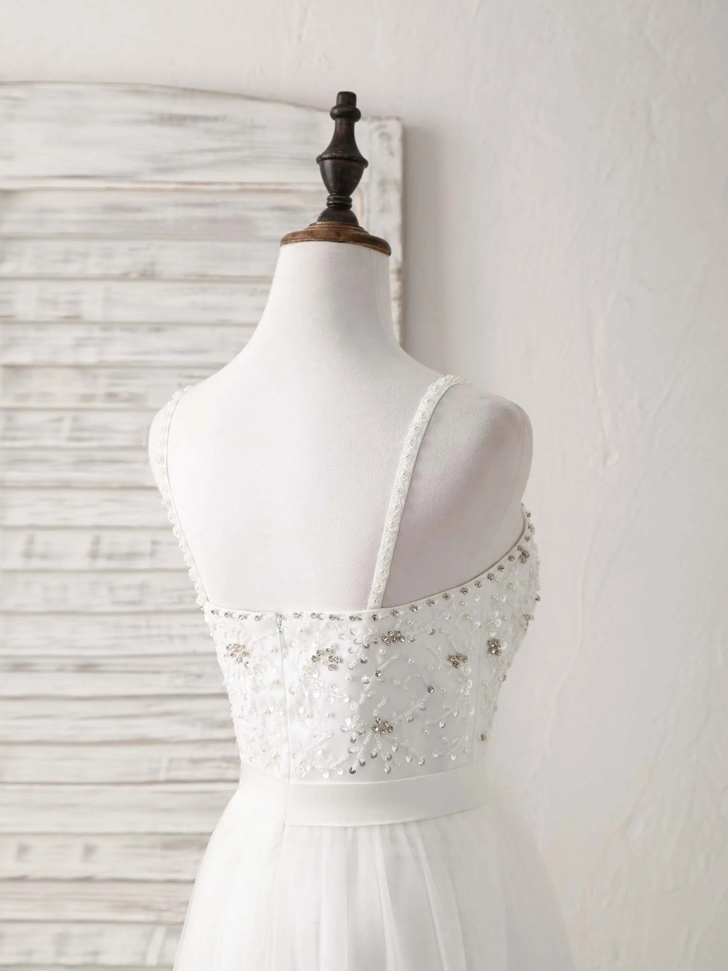 White Sweetheart Neck Tulle Beads Long Prom Dress White Evening Dress - Deanwangkt