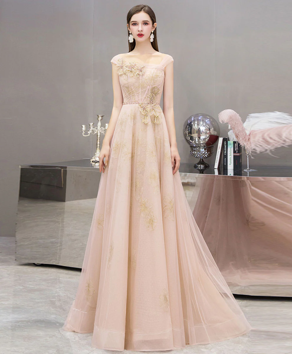 Pink Tulle Lace Long Prom Dress Pink Tulle Formal Dress - Deanwangkt