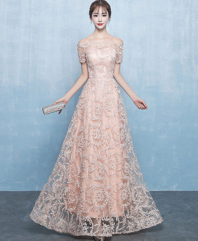 Elegant champagne tulle long prom dess, evening dress - Deanwangkt