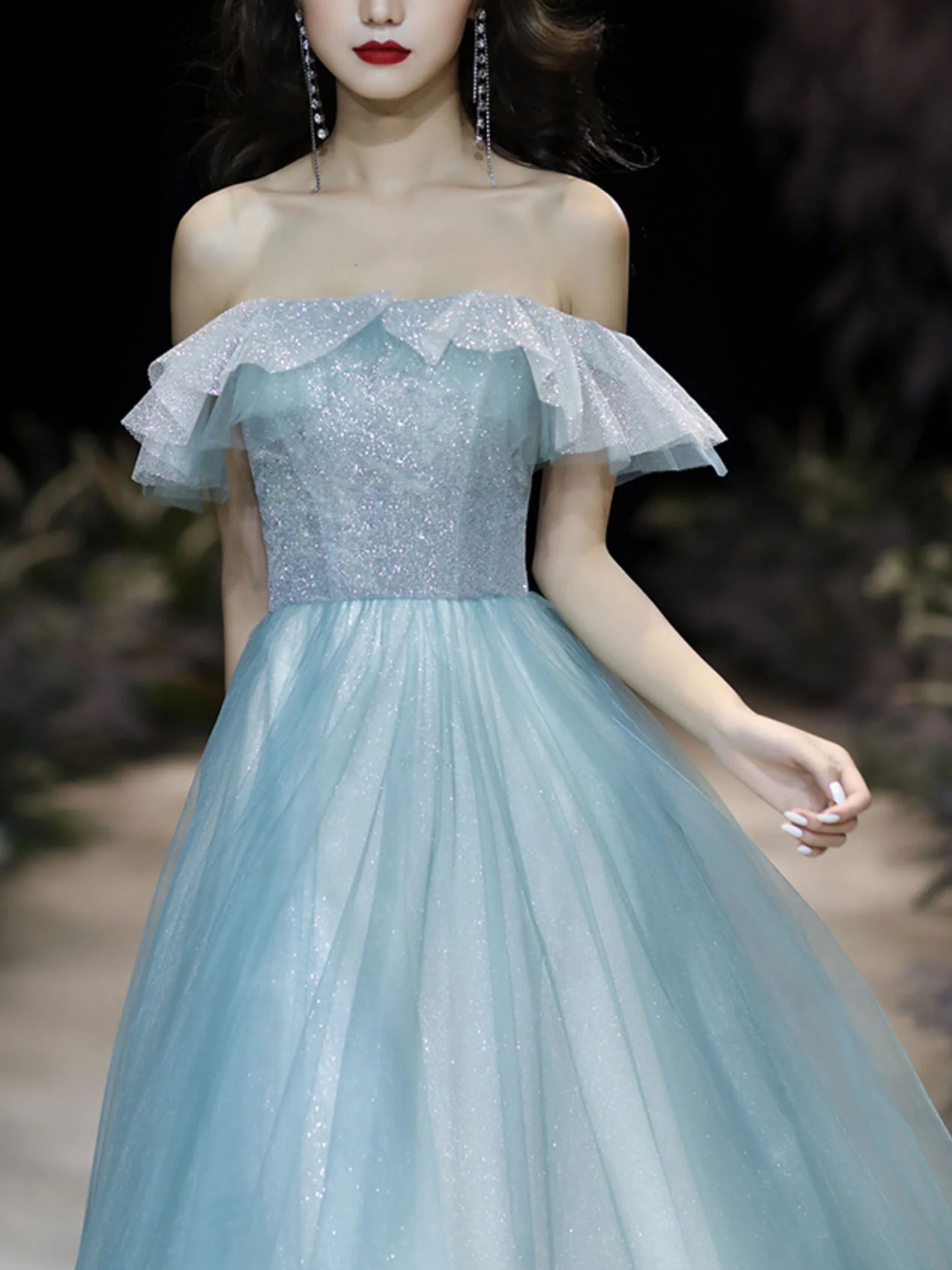 Green Tulle Sequin Long Prom Dress Green Tulle Sequin Formal Dress - Deanwangkt